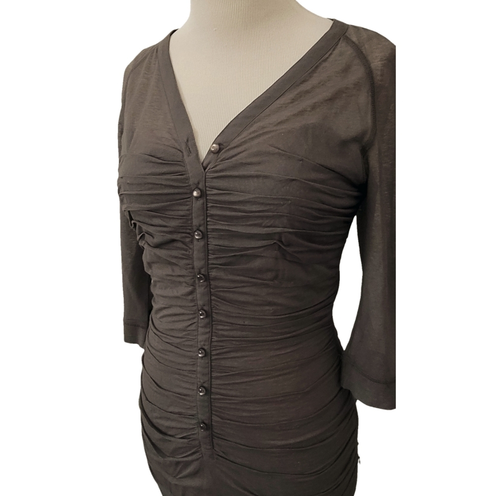 Byron Lars Dress Ruched Button Front Midi - Picture 2 of 7
